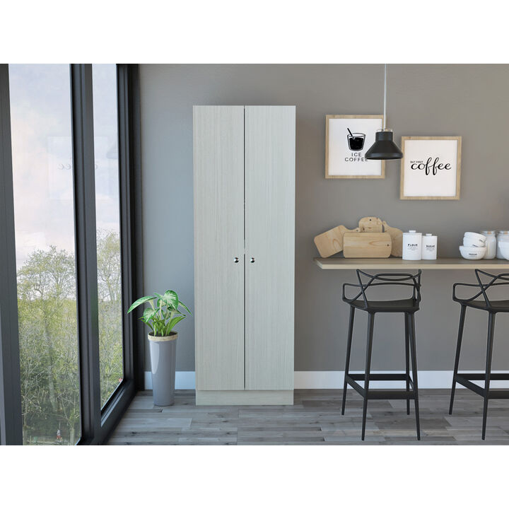 Multi Storage Pantry Abinet, Five Shelves, Double Door Cabinet - Pearl