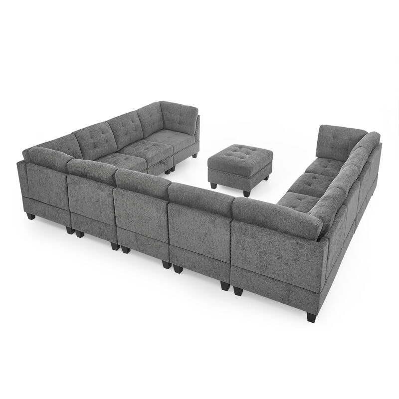 Modular U-Shape Sectional Sofa Set in Grey