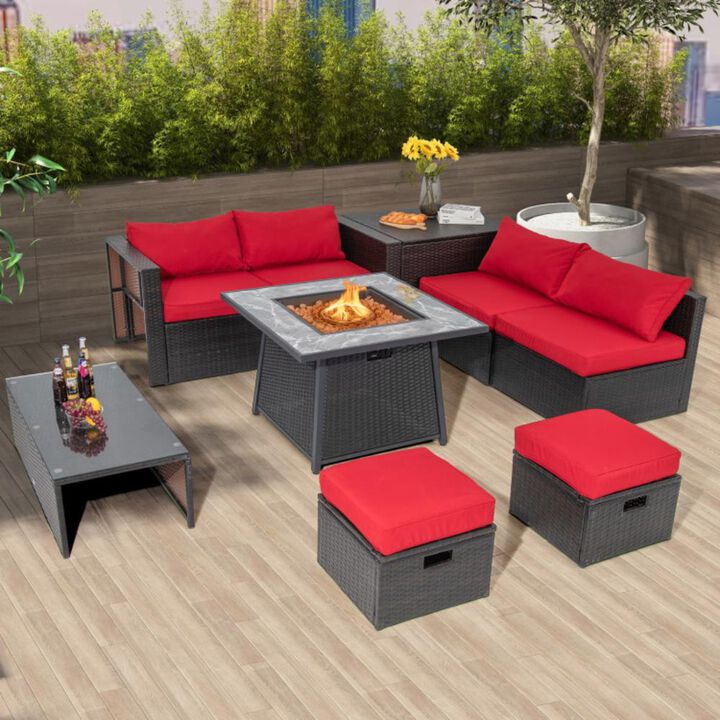 Hivvago 35 Inch Propane Gas Fire Pit Table Wicker Rattan with Lava Rocks PVC Cover-Black