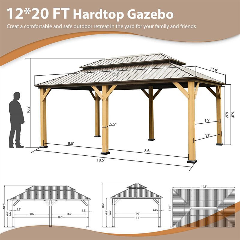 Cedar and Steel Hardtop Gazebo with Curtains