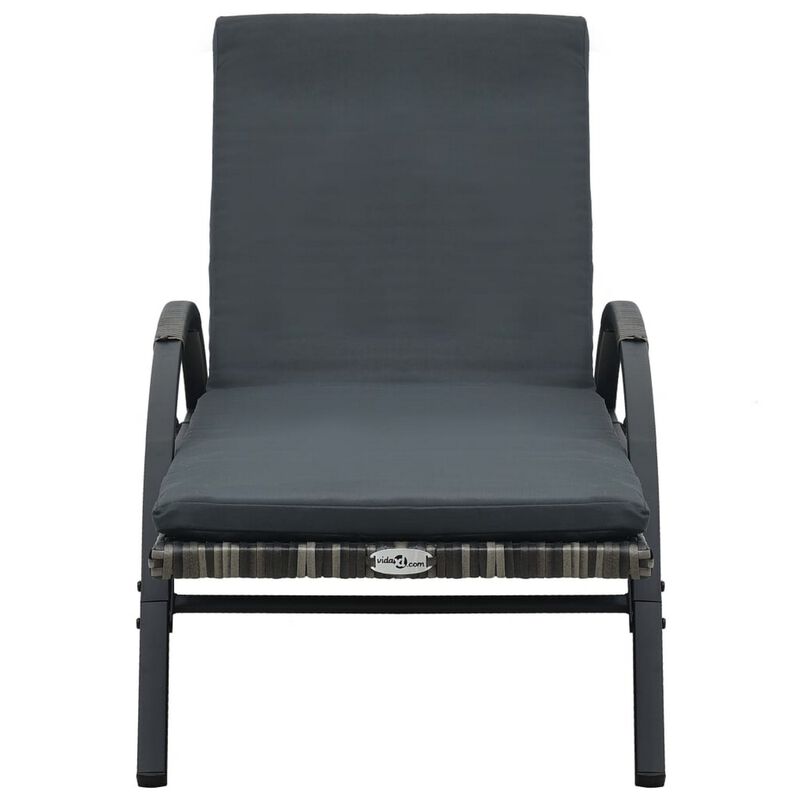 Sun Chaise Lounger with Cushion, 79 Inch, Wheels, Gray Poly Rattan - Benzara