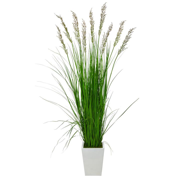 Hivvago 75" Grass Artificial Plant in White Metal Planter