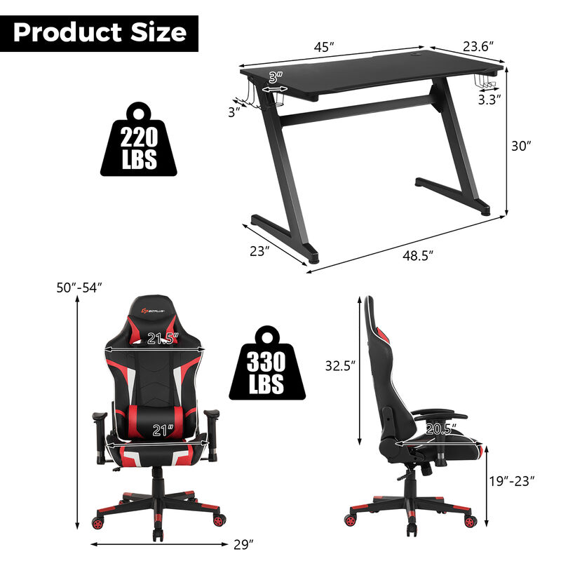 Goplus Z-Shaped Racing Style Desk &  Massage Gaming Chair Set for Home Office Blue