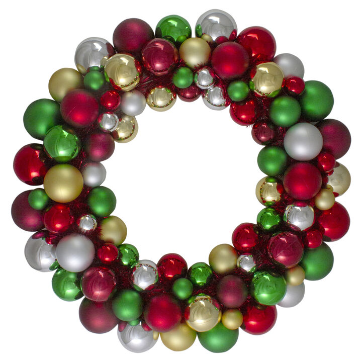 Shatterproof Ball 2-Finish Traditional Colors Christmas Wreath  36-Inch  Unlit