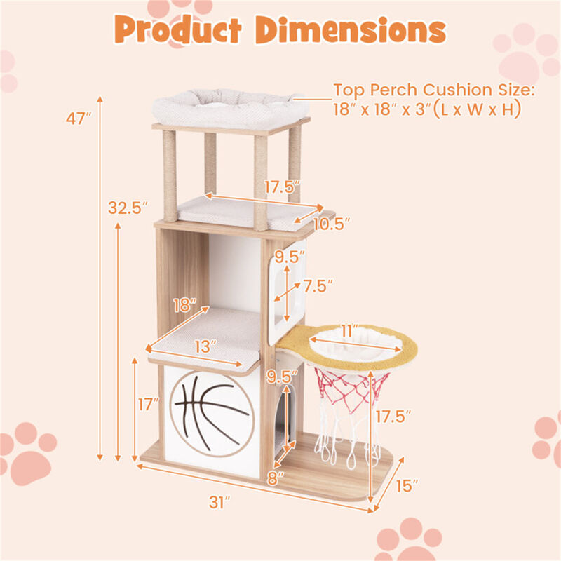 Wooden Cat Condo with Multiple Levels for Cats to Rest and Play