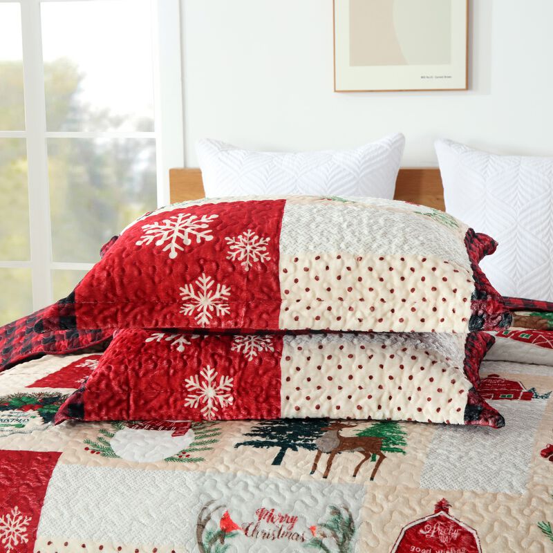 Marcielo 3 Pc Velvet Quilted Oversized Christmas Quilt Bedspread Set