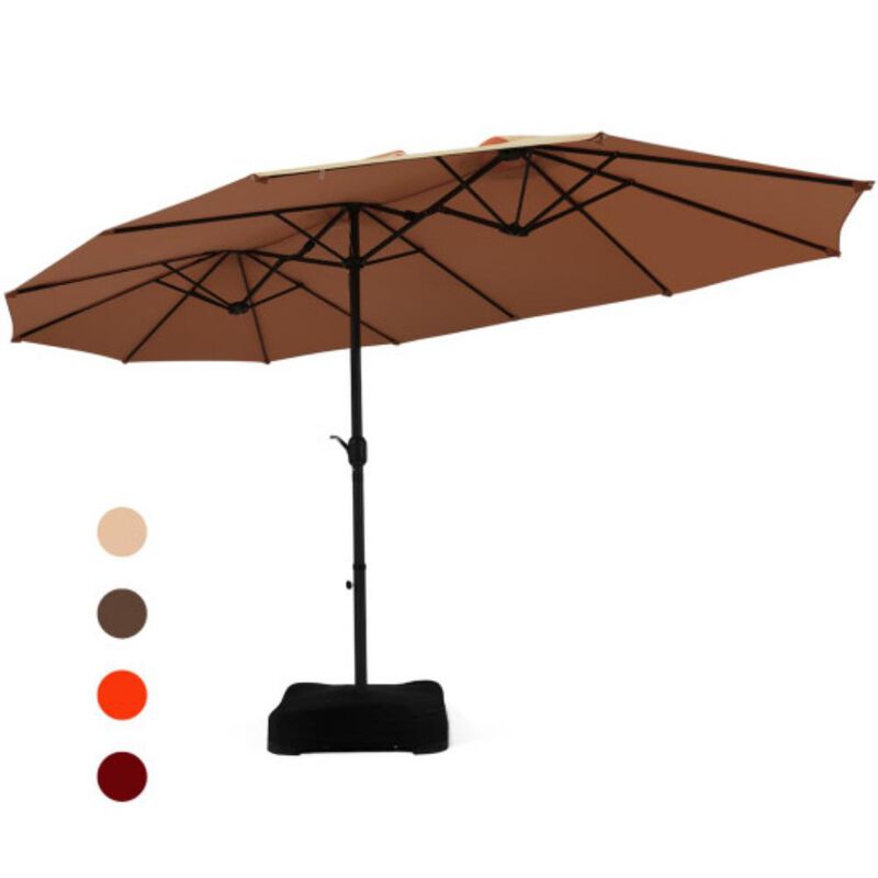 15 Feet Extra Large Patio Double Sided Umbrella with Crank and Base