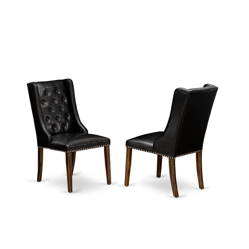 East West Furniture East West Furniture CNFO5-77-49 5-Pc Kitchen Dining Room Set 4 Black Linen Fabric Dining Padded Chairs with Button Tufted Back and 1 Beautiful Rectangular Table - Distressed Jacobean Finish