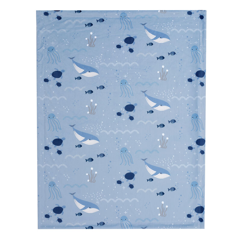 Lambs & Ivy Bubbles & Squirt Blue Ocean/Aquatic Whale Soft Fleece Baby Blanket