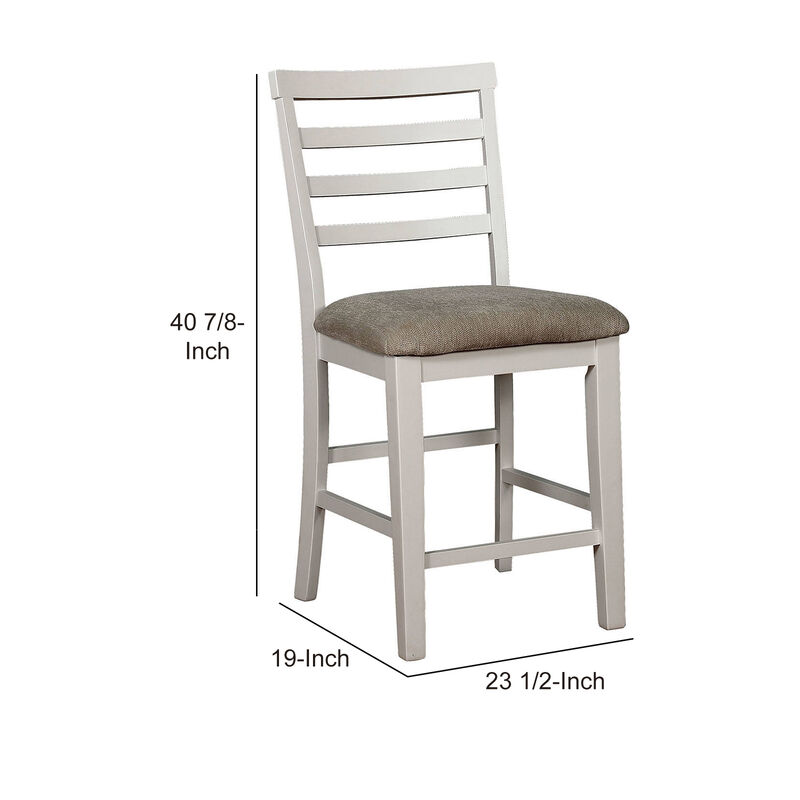 Wooden Counter Height Dining Side Chairs, Set of 2, White and Beige-Benzara