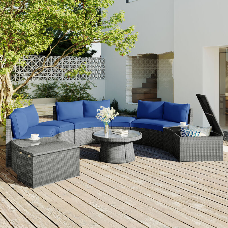 Merax Outdoor Sectional Half Round Patio Rattan Sofa Set