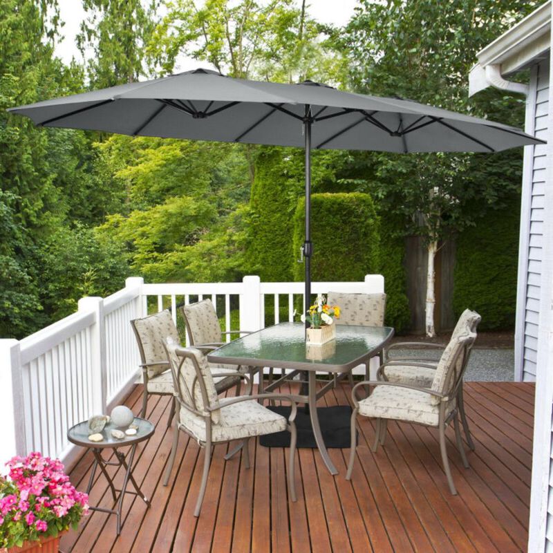 Hivvago 15 Feet Double-Sided Twin Patio Umbrella with Crank and Base