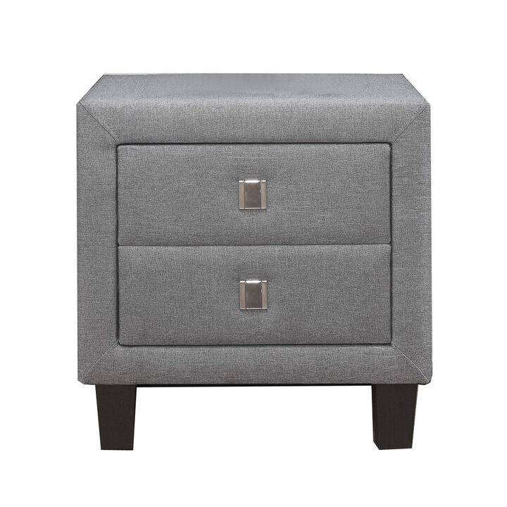 Nightstand with Single Drawer and Fabric Wrapping, Gray-Benzara