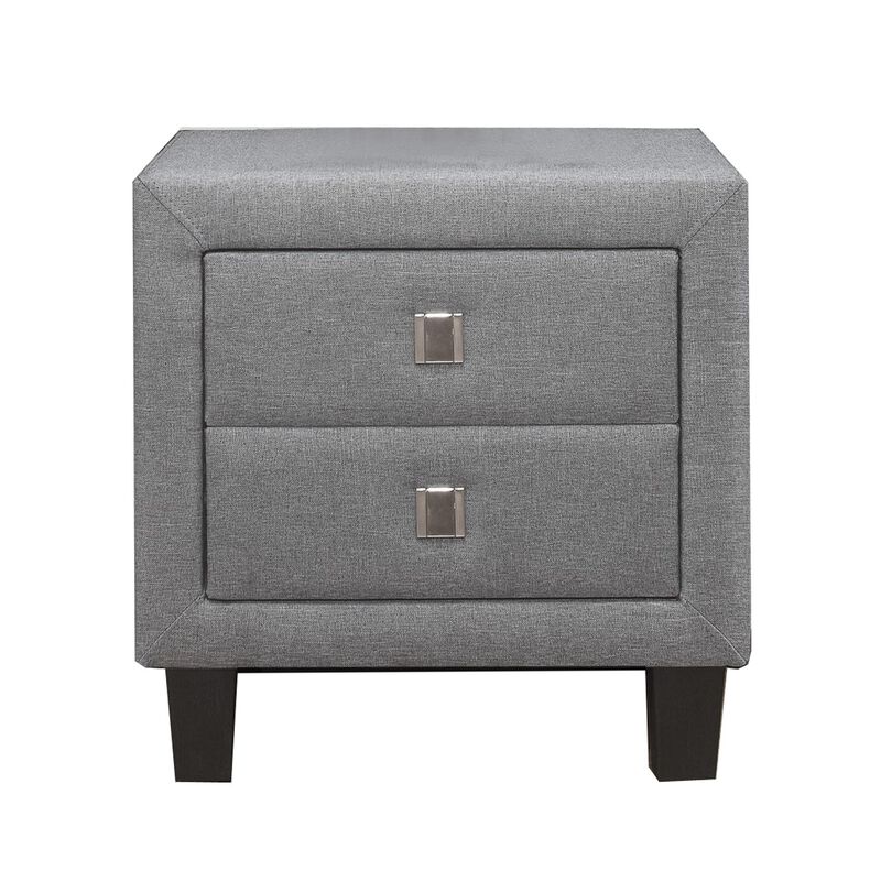 Nightstand with Single Drawer and Fabric Wrapping, Gray-Benzara