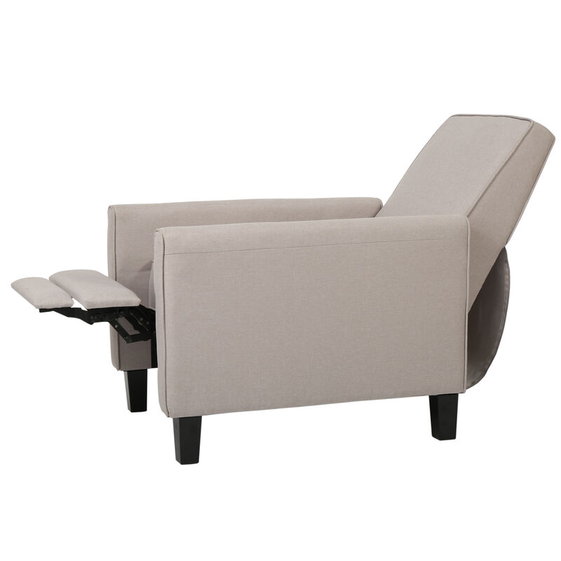 Zuca Pushback Recliner Chair, Black Wood, Premium Padded Beige Polyester - Benzara