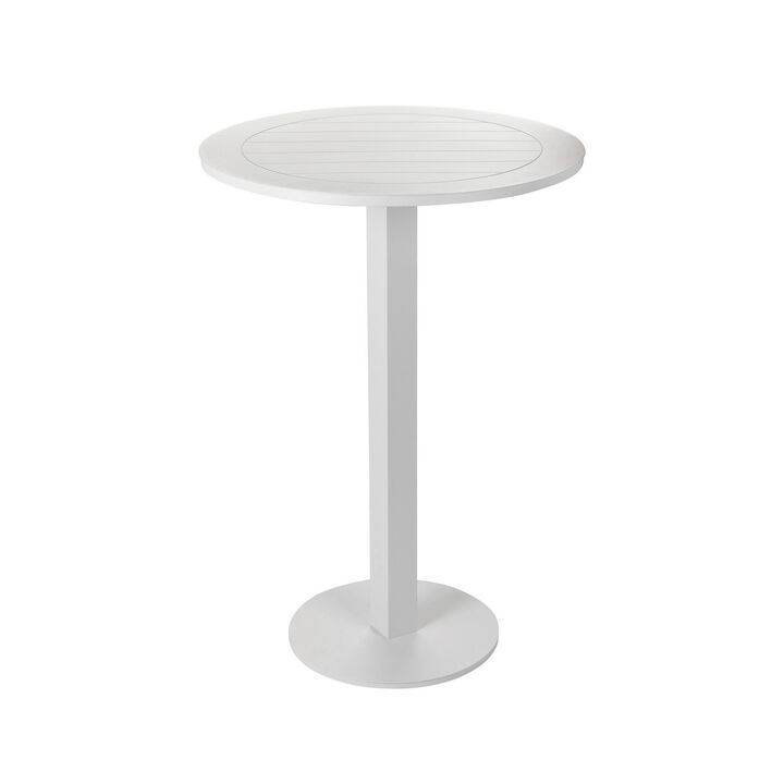 Keli 43 Inch Outdoor Bar Table, White Aluminum Frame, Foldable Design - Benzara