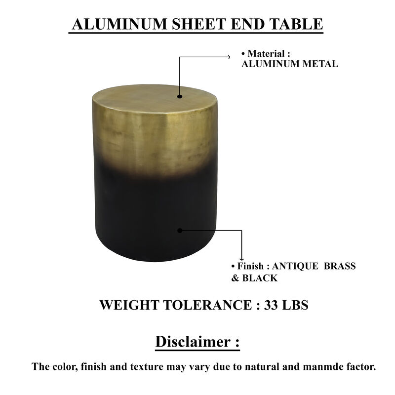 Dyan Side Table, 16.5 Inch Round Drum Shape, Black, Gold Antique Brass Ombre