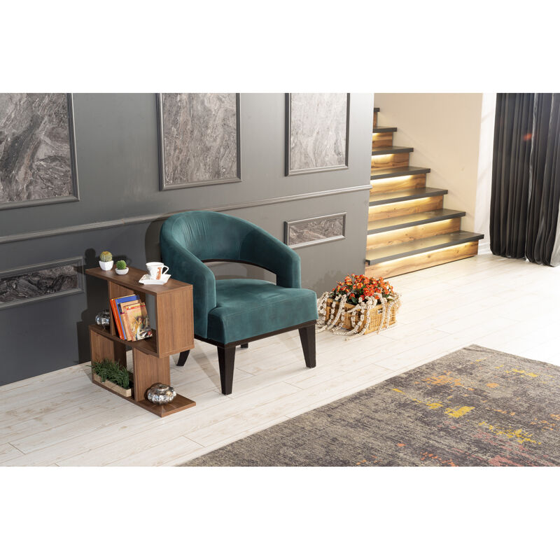 Rectangle 4 Shelves End Table, Narrow Chairside Table, 23 inch Skinny End Table for Living Rooms, Walnut