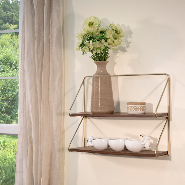 20" 2 Tier Wall Shelf, Gold