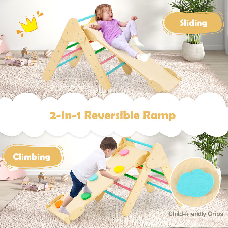 2-in-1 Wooden Kids Climber Toys with Triangle Arch Ramp