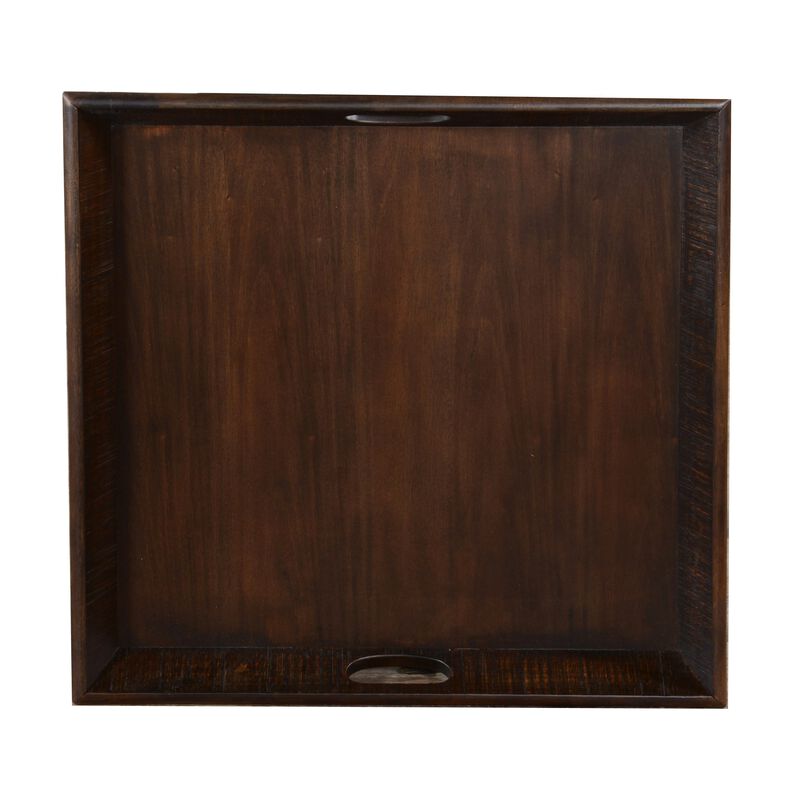 Flint Decorative Serving Tray, 27x27 Square Dark Rustic Oak Brown - Benzara