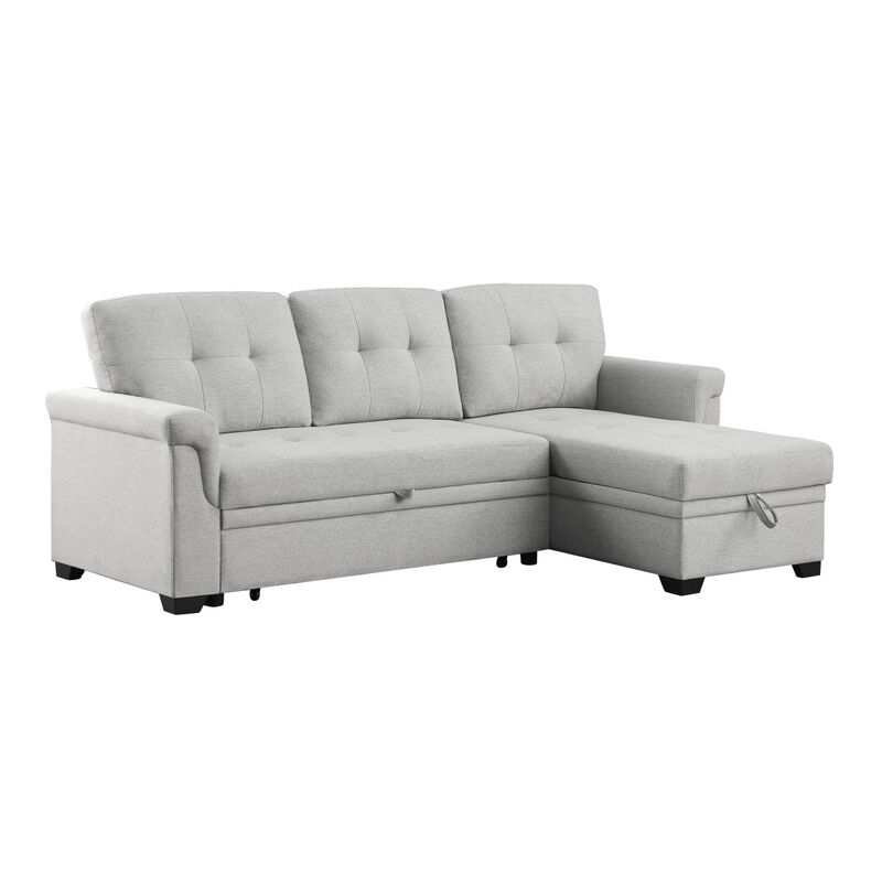 Hunter Light Gray Linen Reversible Sleeper Sectional Sofa With Storage Chaise