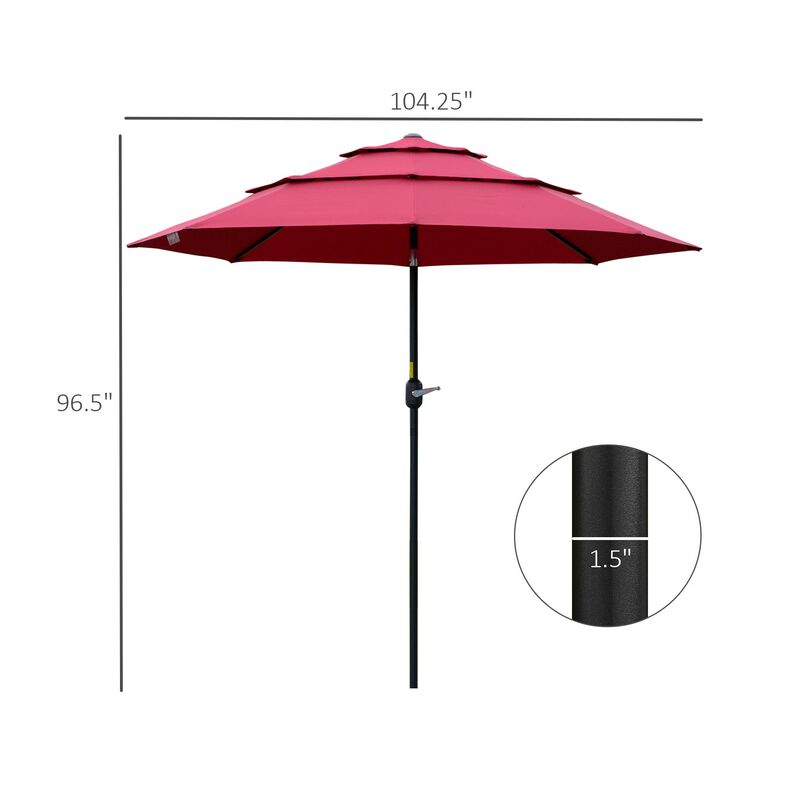 Wine Red Sun Shield: 9' 3-Tier Patio Umbrella with Crank Tilt