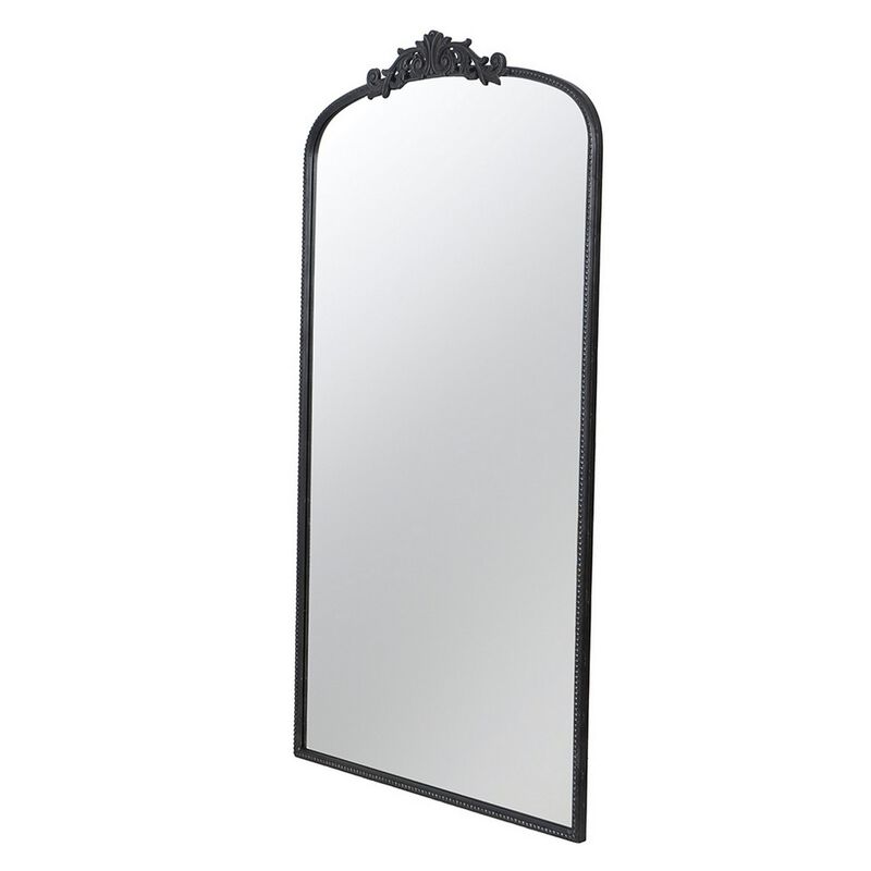 Kea 66 Inch Wall Mirror, Black Curved Metal Frame, Ornate Baroque Design