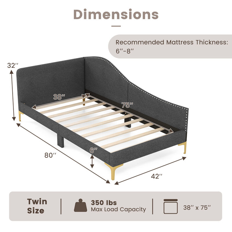 Rivet-Tufted Platform Bed with Metal Legs and Wood Slats for Modern Design and Sturdy Support