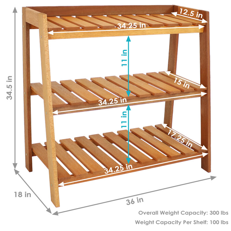 Sunnydaze 3-Tier Meranti Wood Plant Stand with Teak Oil Finish - 36 in