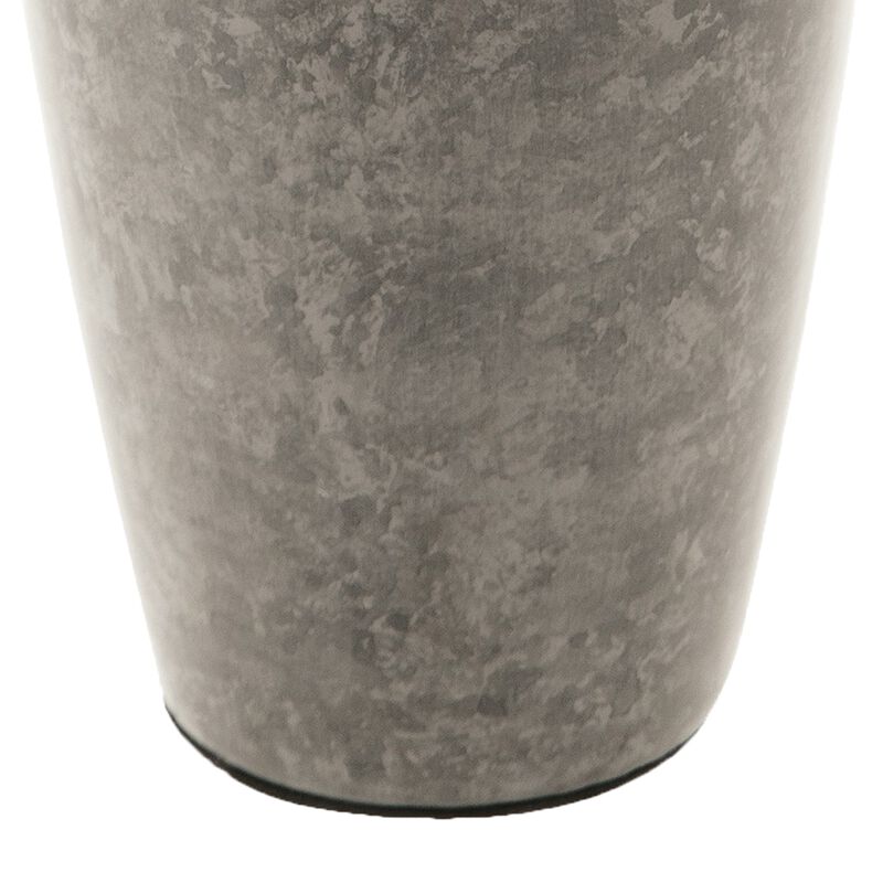 Rock 12 Inch Flower Vase, Decorative Thin Neck, High Gloss Gray Finish - Benzara