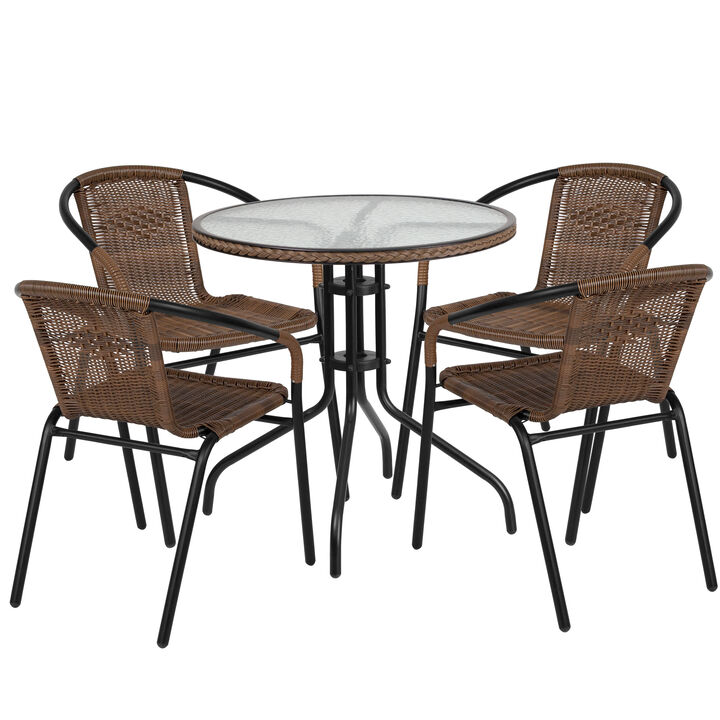 28RD Brown Table Set w/Rattan