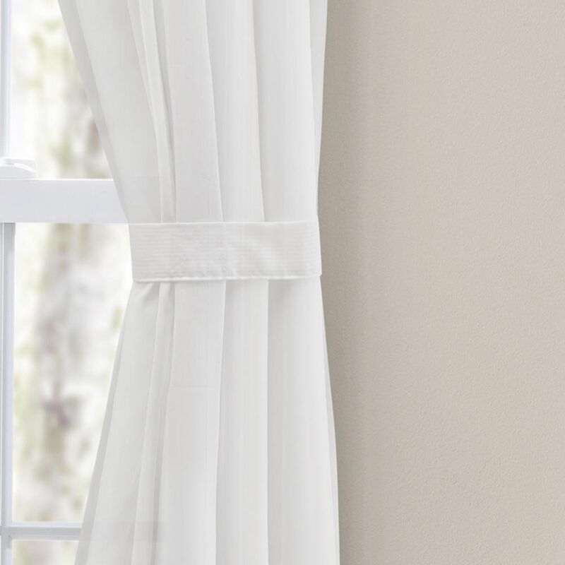 Ellis Curtain Cotton Voile 1.5" Rod Packet Tailored Curtain Panel Pair for Windows 80" x 54" White