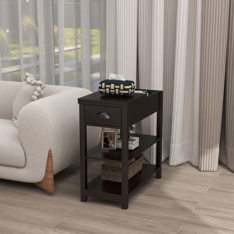 Narrow Sided Table With Drawers And Bottom Partition In Flip Over Design