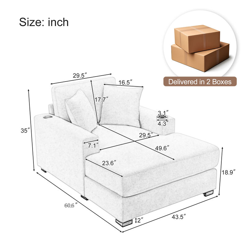 Merax Modern Chenille Chaise Lounge Sofa Couch