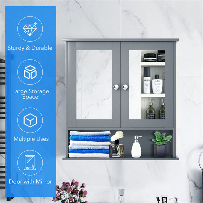 Wall Mounted Bathroom Cabinet with Mirror and Storage Shelves