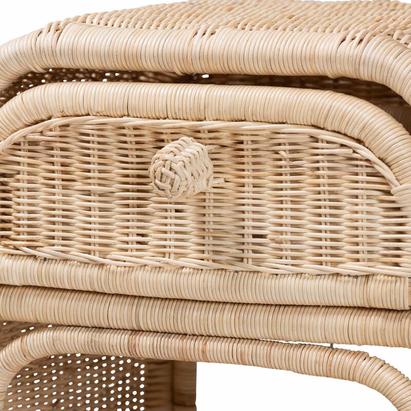 Bali & Pari Magni Modern Bohemian Natural Brown Rattan 1-Drawer Nightstand