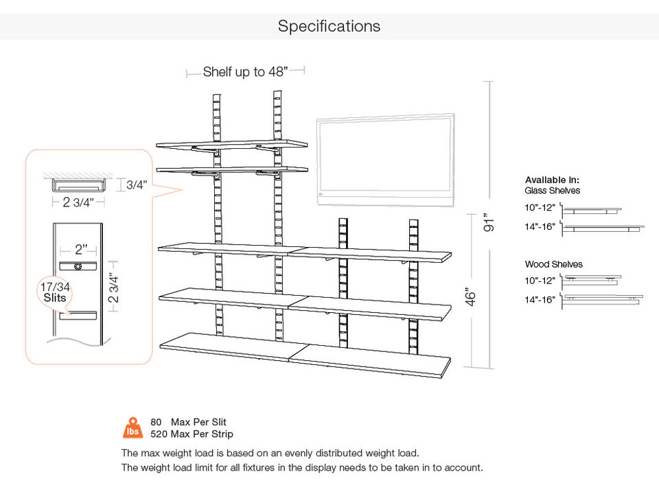 Trendy  Living Room Shelving System 91" & 46" High with 8 Glass Shelves 48" Length 14"-16" Width | 3 Sections- Shelves Sold Separately