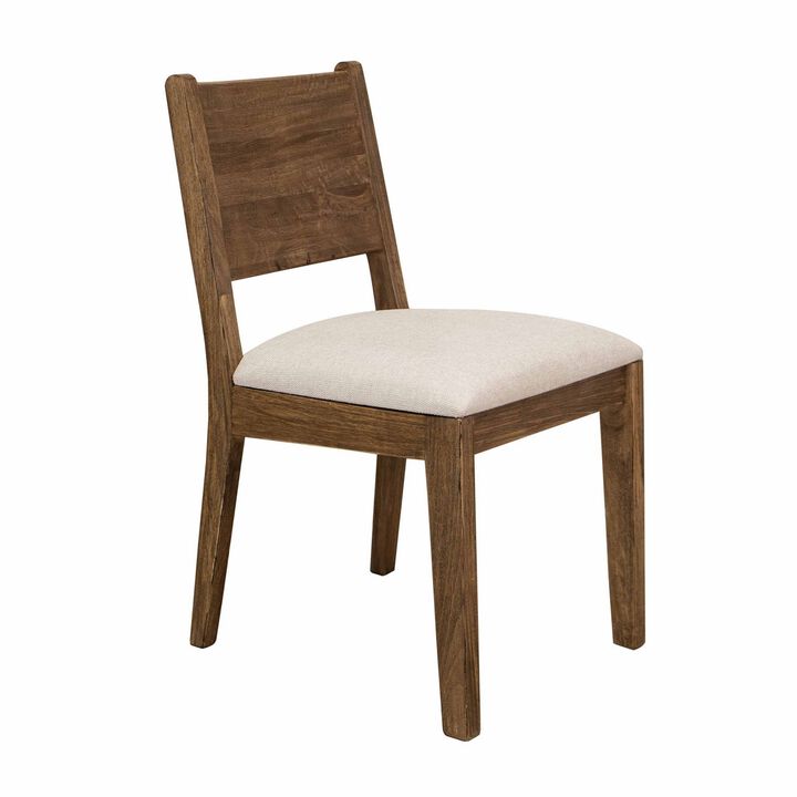 Olum 21 Inch Dining Chair Set of 2, Cushioned Fabric Upholstery, Brown Wood - Benzara