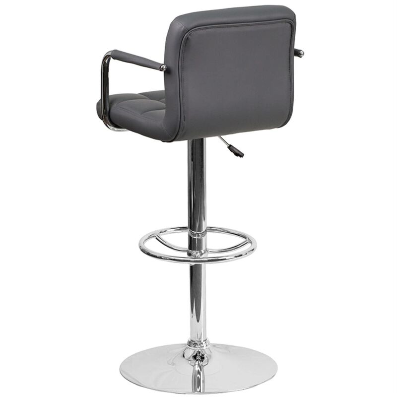 Flash Furniture Contemporary Gray Quilted Vinyl Adjustable Height Barstool with Arms and Chrome Base