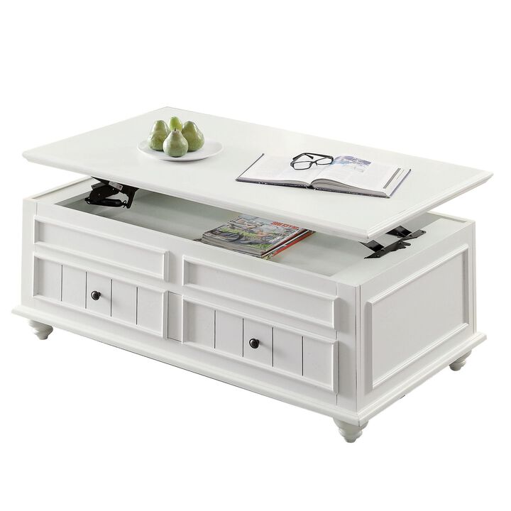 Benjara 48 Inch Coffee Table, Lift Top Function, 2 Drawers, Poplar Wood, White and Black