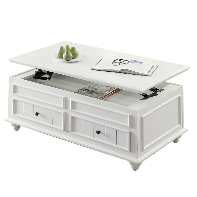 Benjara 48 Inch Coffee Table, Lift Top Function, 2 Drawers, Poplar Wood, White and Black
