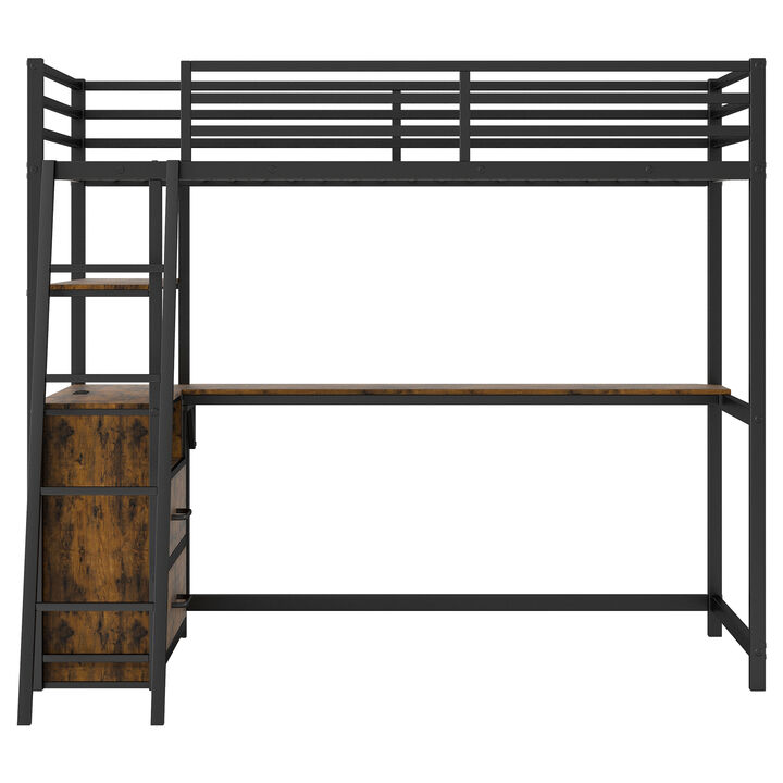 Merax Loft Bed with Desk and Shelves