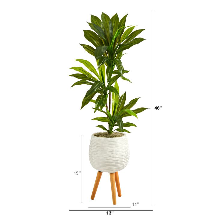 Hivvago 46" Dracaena Artificial Plant in White Planter with Stand (Real Touch)