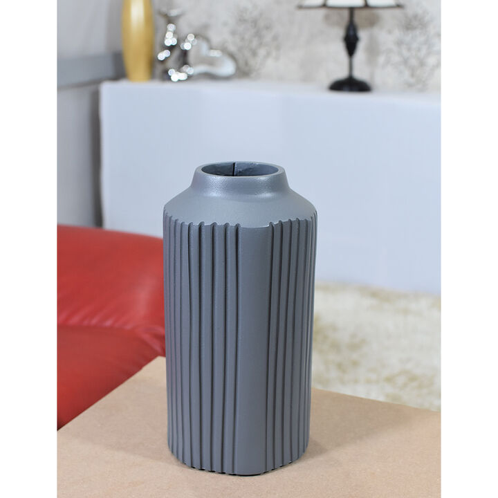 Handmade Aluminium Geometric Gray Cylinder Vase For Indoor & Outdoor Use BBH Homes