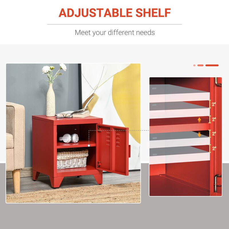 Red Living Room Accent: Industrial Side Table with Locker-Style Door