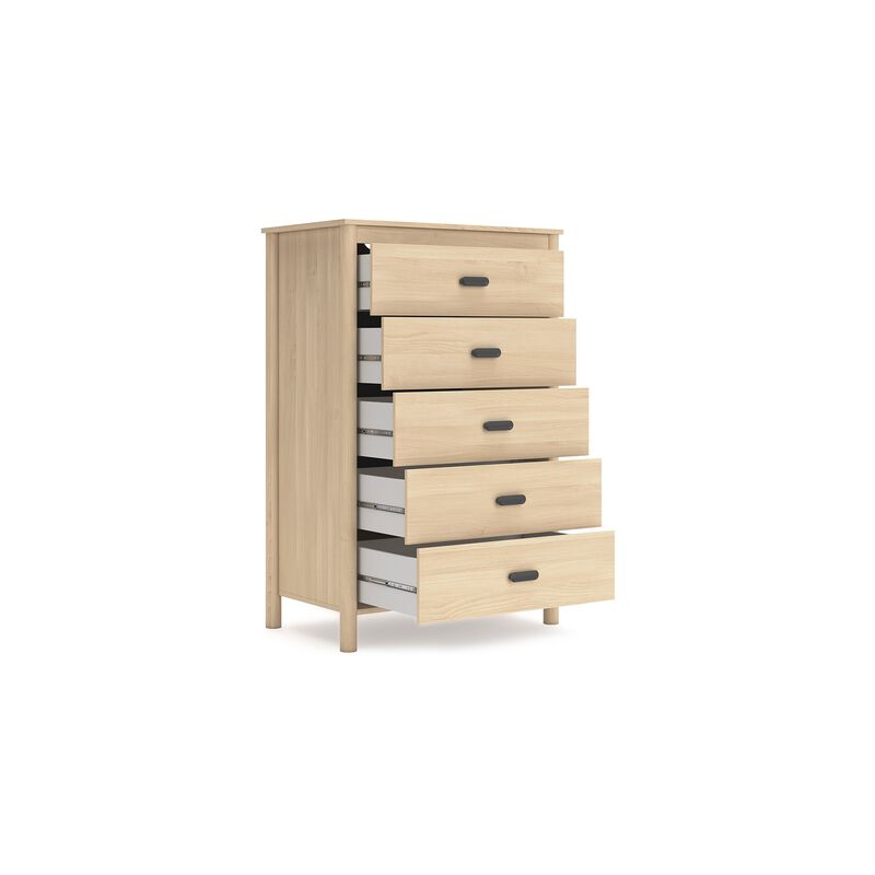 Abis Tall Dresser Chest, 5 Drawers, Natural Brown Wood, Black, 50 Inch - Benzara