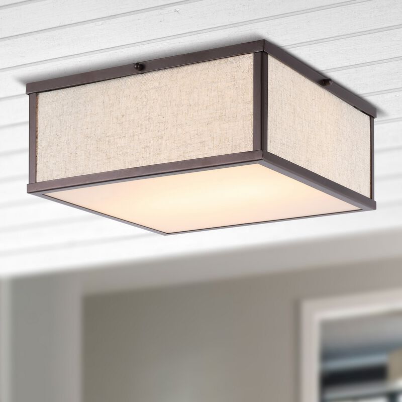 Grant 2-Light Minimalist Industrial Square Linen Iron LED Flush Mount