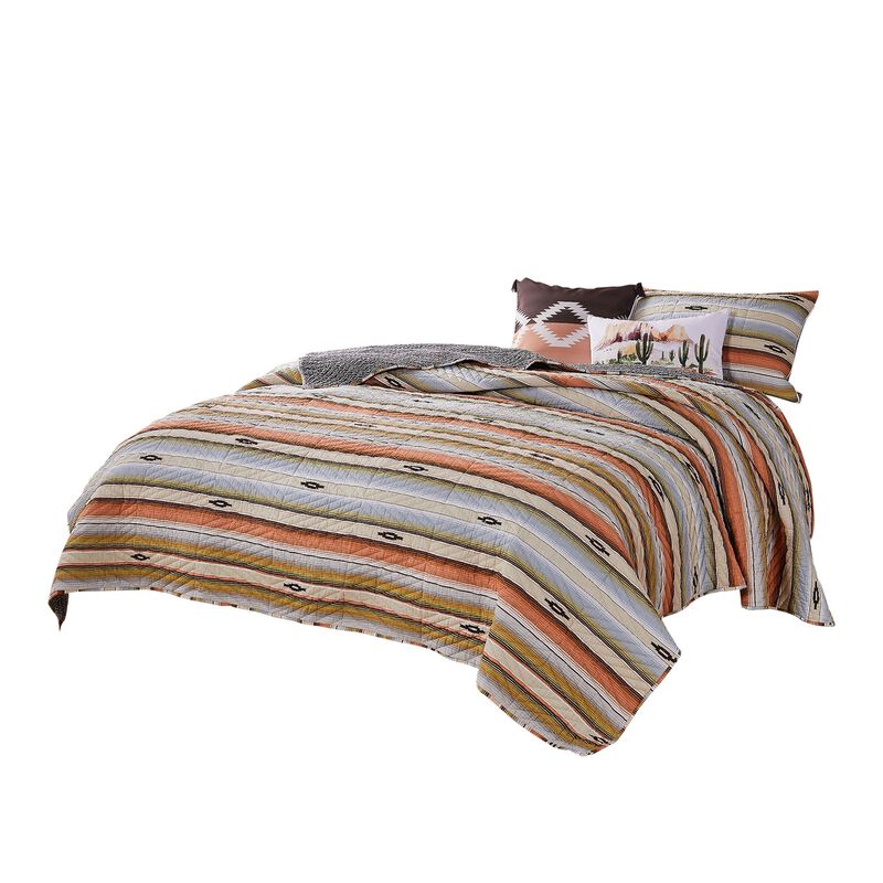 Reversible 2 Piece Twin Size Quilt Set with Stripes Pattern, Multicolor - Benzara