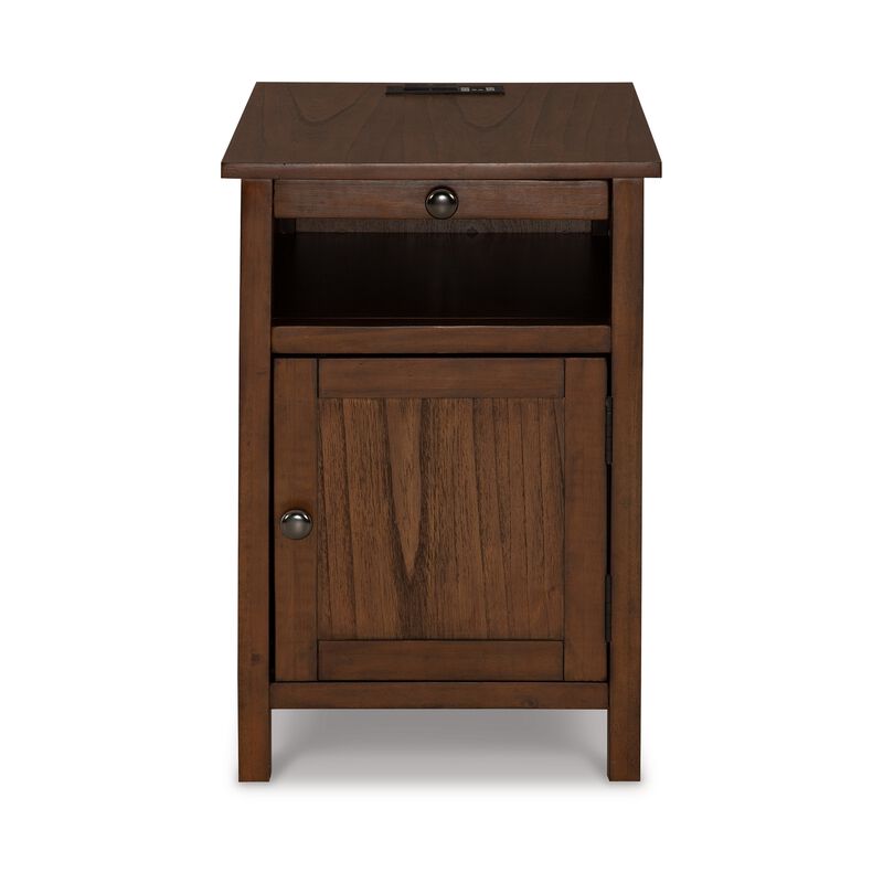 Gena Side End Table, Shelf and Pull Out Tray, Brown Solid Wood 24 Inch - Benzara